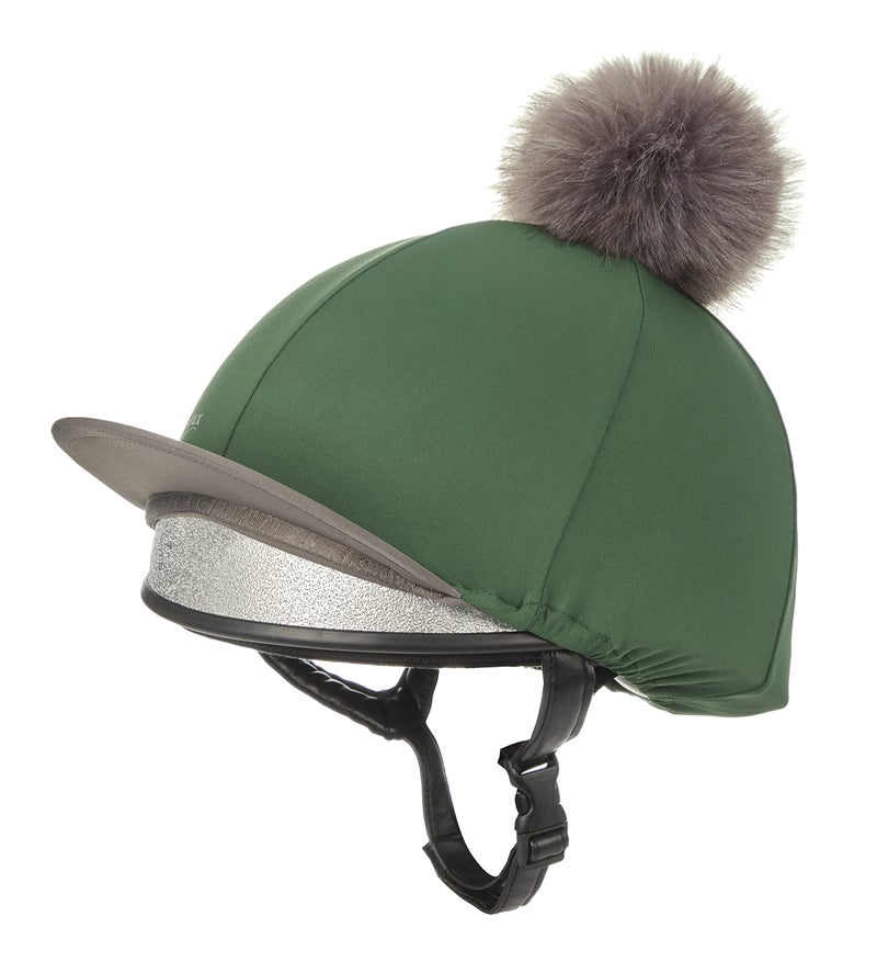 LeMieux Pom Pom Horse Riding Hat Silk with 4 Way Stretch Fabric Coordinates with Base Layers & Saddle Pads - Equestrian Headgear - One Size - Hunter Green - Image 3